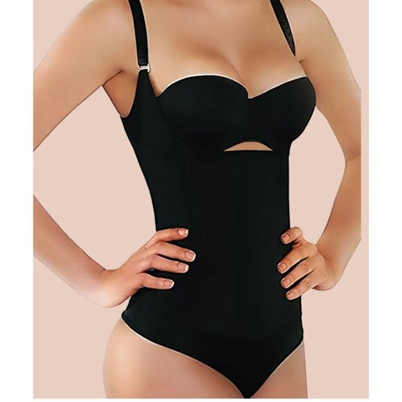 SHAPERX Black Tummy Control Body Shaper Thong Bodysuit Shapewear for Women 2X - Picture 1 of 9